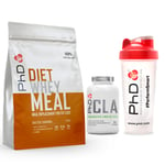 PhD Diet Whey Protein Powder MRP 770g Salted Caramel + CLA 90 Softgels + Shaker