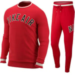 Nike Mens Air Fleece Full Crewneck Tracksuit Set Red Cotton - Size Medium