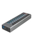 LogiLink USB 3.2 Gen 1 hub 10-port + 1x Fast Charging port on/off switch USB-hub - 11 porter - Grå