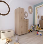 Armoire et commode effet chêne sur pieds 6 tiroirs chambre enfant GoodHome Atomia H. 198,5 x L. 100 x P. 58 cm