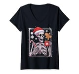 Womens Funny Christmas Skeleton Hot Chocolate Xmas Santa Coffee V-Neck T-Shirt