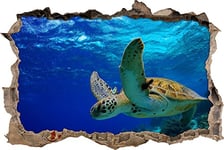 pixxp Rint 3D WD s2599 _ 92 x 62 Belle Tortue dans l'eau percée 3D Sticker Mural Mural en Vinyle, Multicolore, 92 x 62 x 0,02 cm