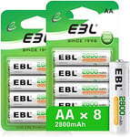 EBL 8PCS Piles Rechargeables AA Haute Capacité 1.2V, Piles Rechargeables Ni-MH 2800mAh avec 1200 Cycles