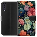 Samsung Galaxy A50 Musta Lompakkokotelo Färglada blommor