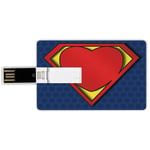 16G USB Flash Drives Credit Card Shape Superhero Memory Stick Bank Card Style My Super Man Shield Logo with Heart Figure Valantines Romance Print,Night Blue Red Yellow Waterproof Pen Thumb Lovely Jump