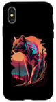 Coque pour iPhone X/XS Silhouette de Cougar vintage avec coucher de soleil de montagne rétro