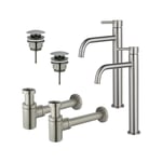 Fortifura Calvi Kit robinet lavabo - pour double vasque - robinet rehaussé - bonde clic clac - siphon design bas - PVD