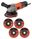 BLACK+DECKER 710 W Grinder Power Tool 115 mm with 5 Cutting Discs, BEG010A5-GB