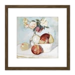 Painting Still Life Faber Du Faur Roses Fruits 8X8 Inch Square Wooden Framed Wall Art Print Picture with Mount