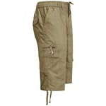 New Mens 3/4 Elasticated Plain Summer Cargo Combat 6 Pocket Shorts Pants[Beige,XXL] Composite