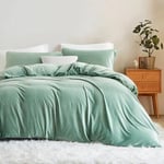 Sedefen Flanelle Housse de Couette 220x240cm + 2 Taies d'oreiller 65x65cm Vert Clair Parure de lit 2 Personnes Peluche Hiver Chaude Duveteuse Ado Linge de lit Avez Fermeture Éclair