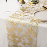 Chemin de Table Filet avec Feuille d'or 28cmx5m, Ruban de Table Métallisé, Décoration pour Fête, Anniversaire, Mariage, Noël, diy, Emballage (Or, 5m)