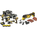 DEWALT - Kit 4 Outils XR 18V, 5Ah Lithium Ion BL avec Perceuse-Visseuse, Visseuse à Chocs, Meuleuse et Perforateur & DCS355N - Outil oscillant multi cutter 18V - sans batterie