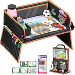 lenbest Double Fonction Plateau de Voyage, Plateau Voiture(Organisateur de Voiture) pour Enfant avec Film de Dessin Transparent, 5 Papier à Dessin et 6 Stylos - Noir/Orange