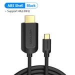 Vention Câble USB C HDMI 4K 60 Hz Type C vers HDMI Convertisseur Thunderbolt 3 pour MacBook Huawei Mate 30 Pro Adaptateur USB Type-C HDMI, Coque ABS CGU- 2 m