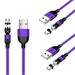 2m 1m 50cm 3pcs Micro USB Cable 540 Degree Rotation Magnetic 3A Current Fast Charging Cable Phone Data Transfer Wire Compatible with Android Samsung Huawei LG Xiaomi Kindle and More (Purple)