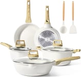 GiPP Pots and Pans Set Non Stick - 10 Piece White Granite Kitchen Cookware Sets