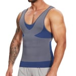 SLIMBELLE Compression Shirt Mens Slimming Vest Body Shaper Cross Color Seamless Undershirts Tank Tops for Men Blue