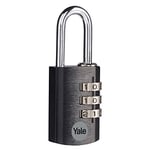 Yale Cadenas aluminium à code Noir 28 mm - YE3CB/28/126/1/BK - Anse acier, combinaison à 3 chiffres - Pour Casier Scolaire Ecole, Vestiaire de Sport, Boîte à Outils, Sac