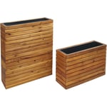 Lot de 2 jardinières HHG 579, bac à plantes Pot de fleurs Jardinière sur pied, anguleux Outdoor Acacia bois certifié mvg, brun