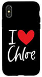 Coque pour iPhone X/XS Cœur personnalisé avec inscription « I Love Chloe »