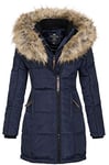 Geographical Norway Beautiful Parka Manteau Femme Capuche Fourrure (3, Navy),Large