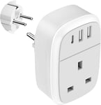 European Plug Adapter, UK to EU Euro Europe Schuko 32W USB C Fast Travel Charge