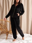 Pretty You Velour Hoodie Jogger Lounge Set, Black