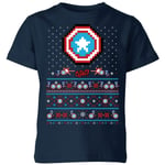 Marvel Avengers Captain America Pixel Art Kids Christmas T-Shirt - Navy - 3-4 Years