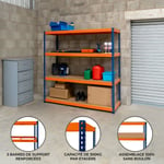 Rayonnage Garage S-Rax ¿ Rangement Industriel Robuste & Ajustable 4 Étages 180 x 180 x 60cm ¿ Capacité 300kg / étage ¿ 100% sans boulons [Pieds en caoutchouc antidérapants & 3 supports transversaux]