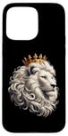 Coque pour iPhone 15 Pro Max lion blanc portant une couronne dorée