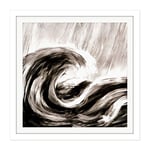 Artery8 Ocean Wave Rain Black White Painting Square Wooden Framed Wall Art Print Picture 16X16 Inch