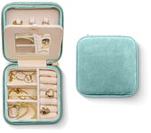 Benevolence LA Plush Velvet Jewelry Box | Travel Jewelry Case Organizer with Mirror | Featured in Oprah's Favorite Things | Best Gifts For Daughter, Girlfriend, Mom | Gifts For Her - Cyan