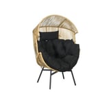 Fauteuil de Jardin Cocon sur Pied en Rotin + Coussin Noir Jardin