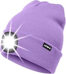 ATNKE LED Bonnet Lampe Frontale,USB Rechargeable Chapeau de Course Ultra Lumineux 4 LED Étanche Lumière Hiver Chaud Phare Cadeaux pour Hommes et Femmes/Taro Purple