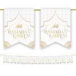 Ramadan Mubarak Decorations - Bunting (White & Gold) Lanterns Hanging Flags MM23