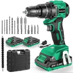 FEBOGER Cordless Drill Driver Set 21V, Brushless Cordless Hammer Drill with 2 Batteries 2.0mAh, 45N.m Max Electric Drill, 20+3 Torque, 14pcs Drill Bits, 2 Speed, LED Light for Home, Garden DIY Project