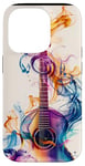 Coque pour iPhone 14 Pro Guitare ethnique vintage violette avec motif fumé coloré