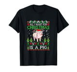 Merry Pigmas Pig Christmas Santa Pig Xmas Lights Farmer Ugly T-Shirt