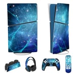 PlayVital Autocollant pour ps5 Slim Console Digital Edition Sticker Skin pour ps5 Slim,Kit d'Autocollants Accessoires pour ps5 Manette pour ps5 Télécommande&Casque&Station de Charge-Bleue Nébuleuse