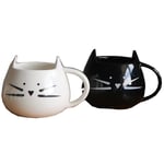 2-pack Söt Katt Kaffe Mugg Set Keramisk Kattunge Te Par Koppar För Kattälskare 12 Oz (Svart & Vit)