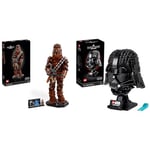 LEGO 75371 Star Wars Chewbacca Set, Collectible Wookiee Figure with Bowcaster, Minifigure and Information Plaque & 75304 Star Wars Darth Vader Helmet Set, Mask Display Model Kit for Adults to Build
