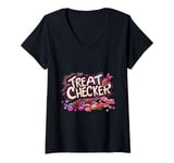 Womens Treat Checker Funny Candy Food Munchies Halloween Snack Fun V-Neck T-Shirt