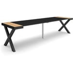 Table console extensible, Console meuble, 300, Pour 14 personnes, Pieds bois massif, Style moderne, Chêne et noir - Skraut Home