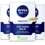 Nivea Aftershave Balm Sensitive Post Shave Men Alcohol Free 100ml - Pack of 3