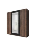 Armoire 4 portes avec miroirs couleur chêne foncé et noir - IRINA