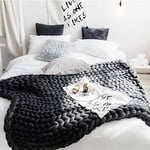 Large Chunky Knit Blanket Throw, Hand Made Cable Knitted with Heavy Thick Vegan Yarn, Big Bulky,Home Decor for Couch,Black,200 * 200CM