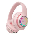 Casque Bluetooth, Casque pour musique, Bluetooth/carte TF, Pliable, Réduction du bruit RGB, Rose