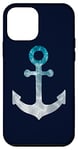 iPhone 12 mini nauticals ship boat white teal anchor design on navy blue Case