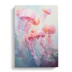 Jellyfish Bubble Gum Painting Canvas Print for Living Room Bedroom Home Office Décor, Wall Art Picture Ready to Hang, 30x20 Inch (76x50 cm)